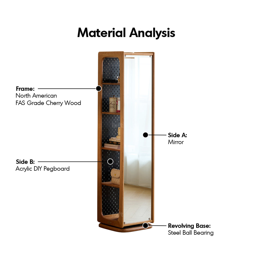 Scandinavian cherry wood revolving bookshelf with mirror moonlight conceptual design.