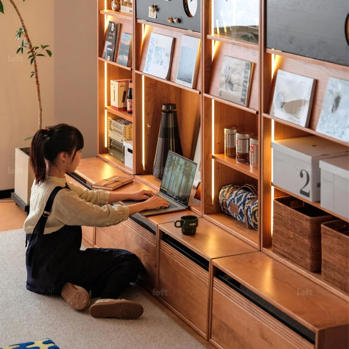 Scandinavian cherry wood shelf bookshelf achiever detail 2.