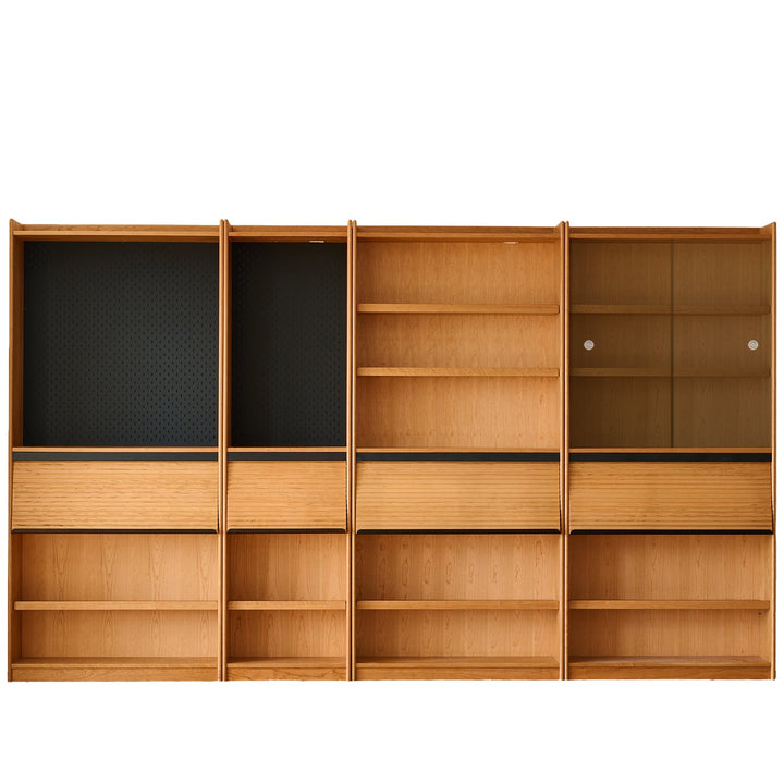 Scandinavian cherry wood shelf bookshelf vers in white background.
