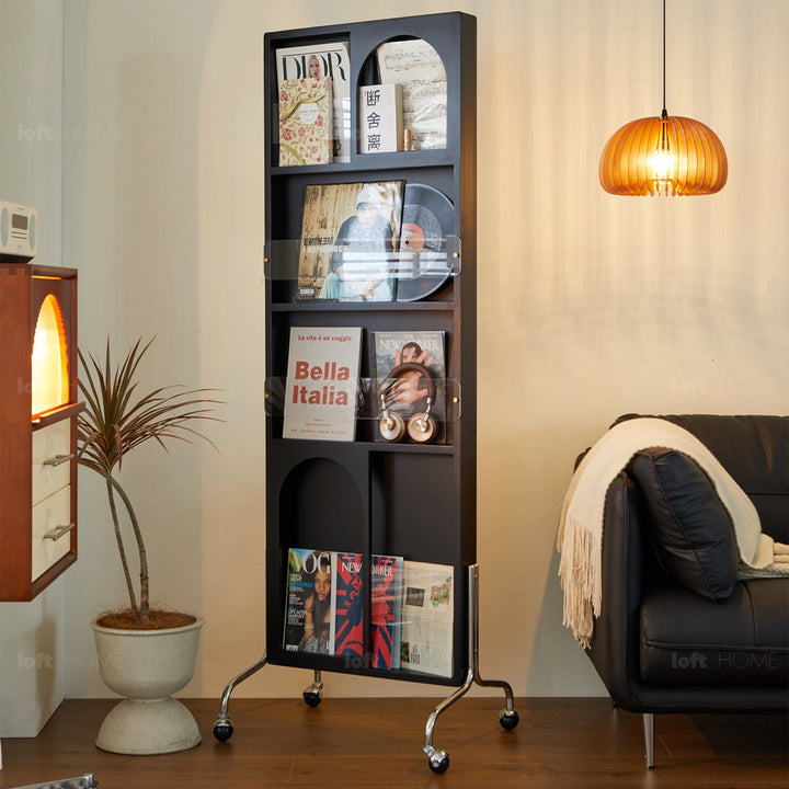 Scandinavian cherry wood shelf bookshelf with mirror seeker detail 10.