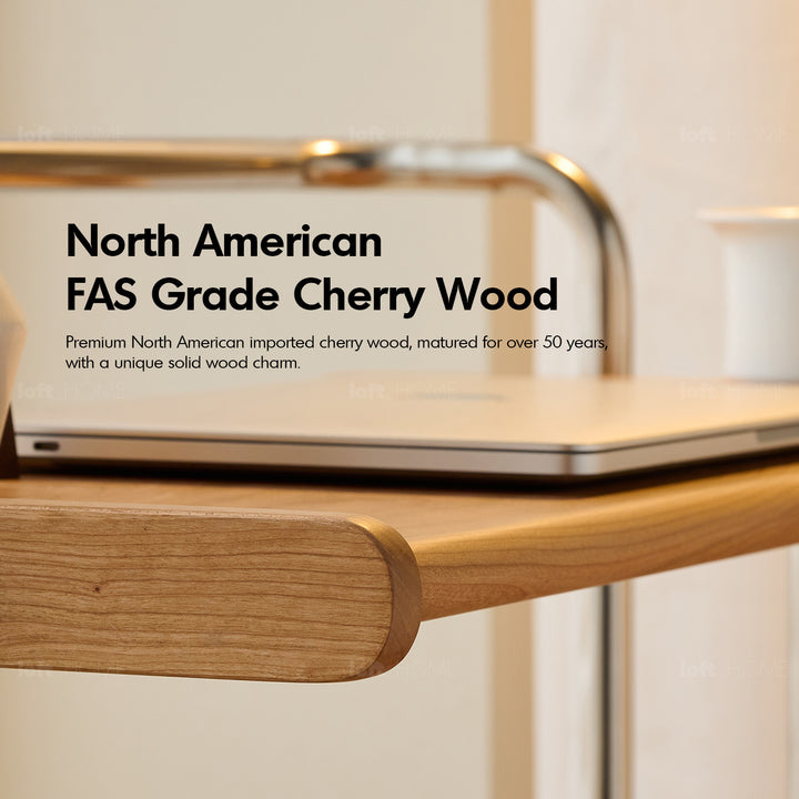 Scandinavian cherry wood side table flow layered structure.