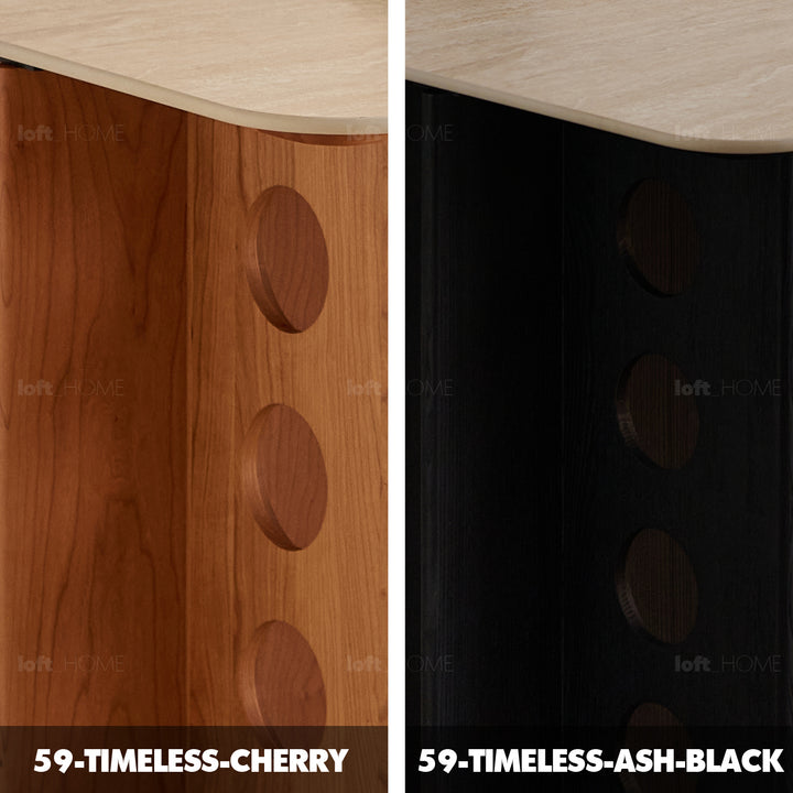 Scandinavian cherry wood sintered stone dining table timeless color swatches.