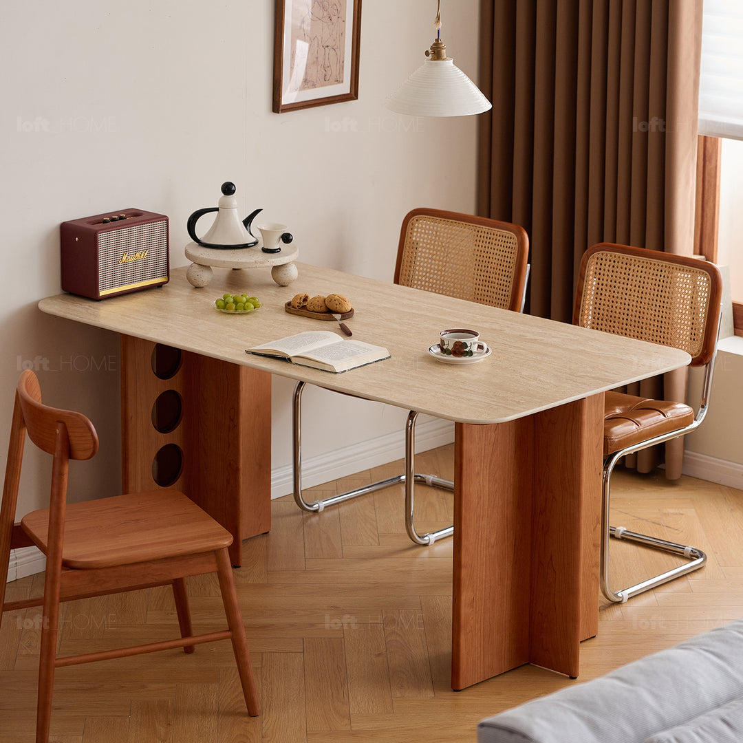 Scandinavian cherry wood sintered stone dining table timeless with context.