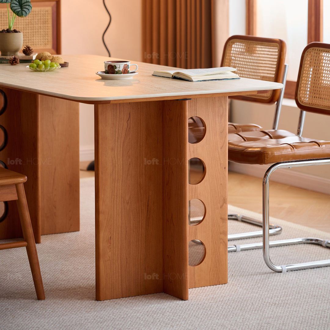 Scandinavian cherry wood sintered stone dining table timeless in details.