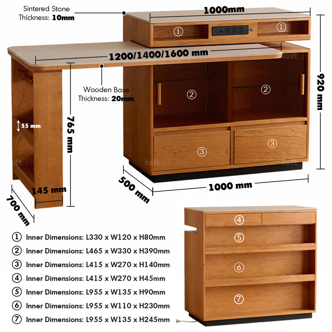 Scandinavian Cherry Wood Sintered Stone Extendable Island Dining Table With Cabinet MOONLIGHT