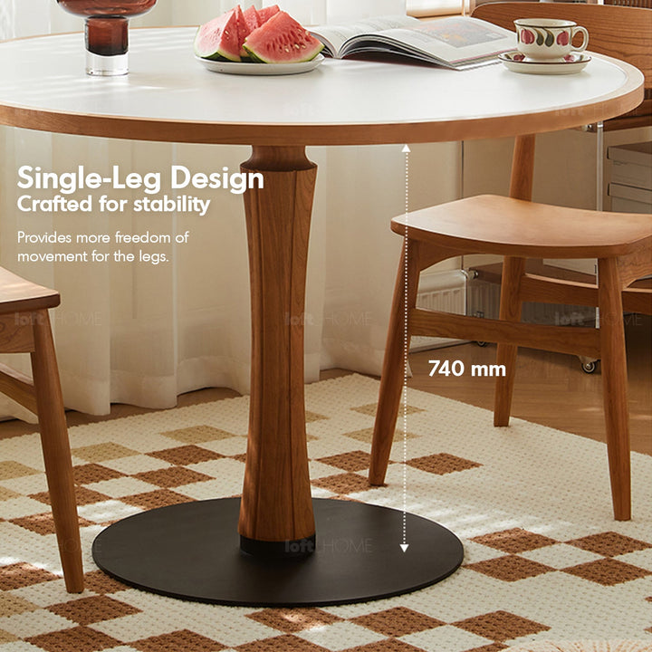 Scandinavian cherry wood sintered stone round dining table fusion situational feels.