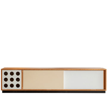 Scandinavian cherry wood sliding door tv console timeless primary product view.