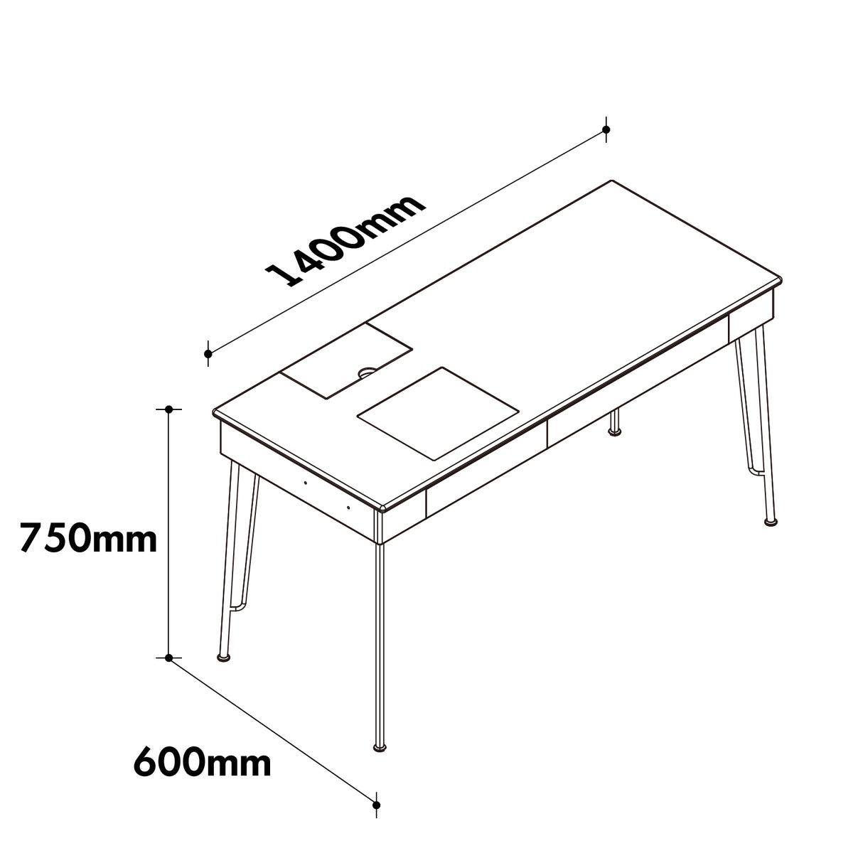 Scandinavian Cherry Wood Study Table TIMELESS Size Chart