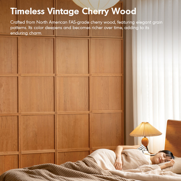 Scandinavian cherry wood swing door wardrobe vera in still life.