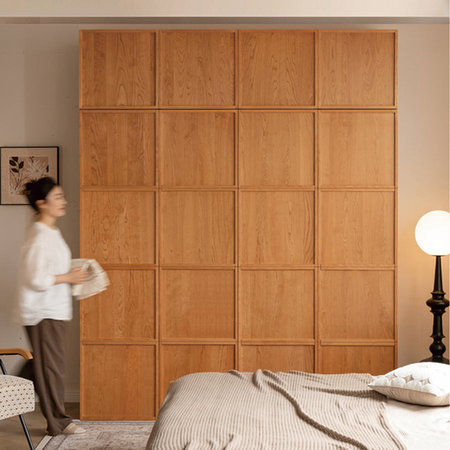 Scandinavian cherry wood swing door wardrobe vera primary product view.