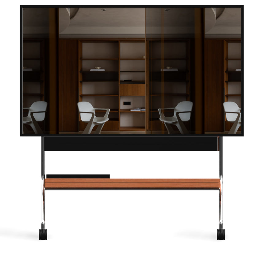 Scandinavian cherry wood tv hanger hal in white background.