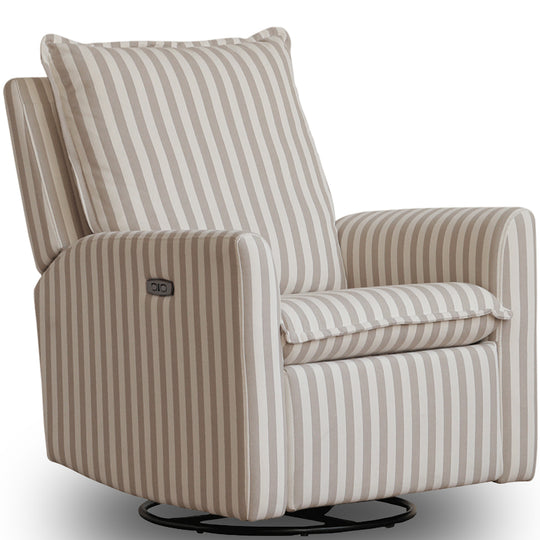 Scandinavian cotton fabric electric recliner revolving 1 seater sofa seabreeze in white background.