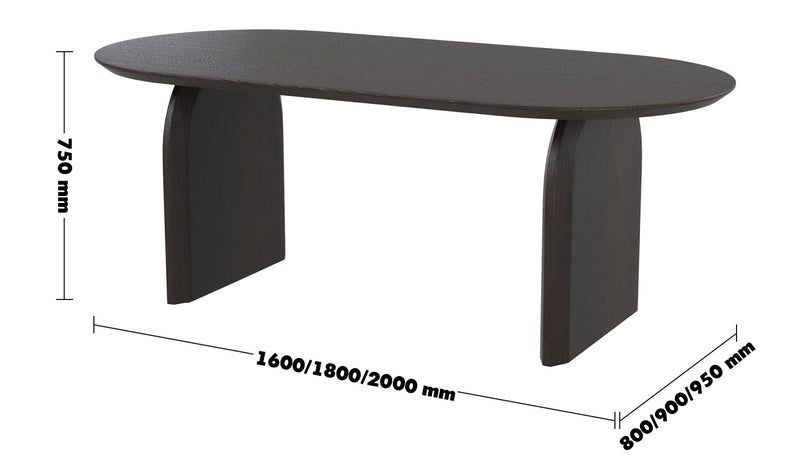 Japandi Elm Wood Dining Table ZEPHYR Size Chart