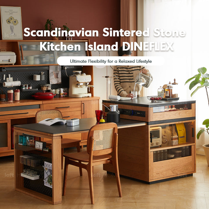 Scandinavian extendable sintered stone island dining table dineflex in details.