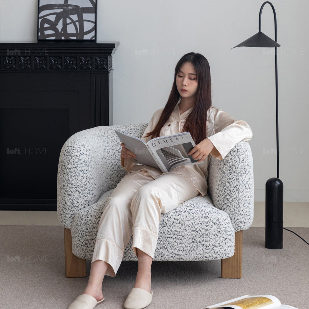 Scandinavian chenille velvet fabric 1 seater sofa embrace detail 5.