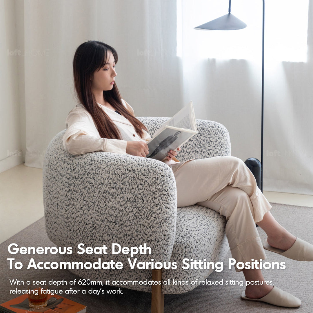 Scandinavian chenille velvet fabric 1 seater sofa embrace in real life style.