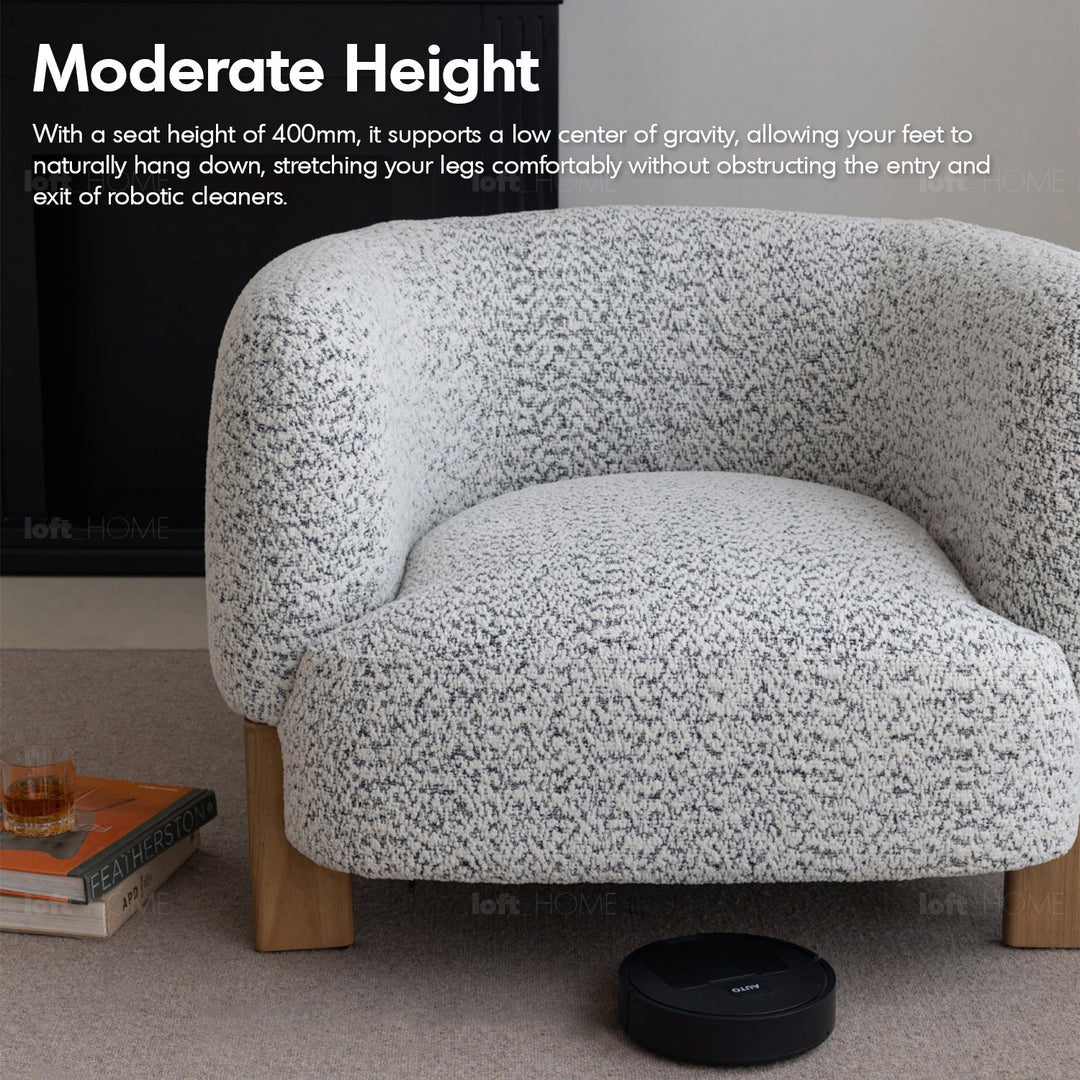 Scandinavian chenille velvet fabric 1 seater sofa embrace with context.
