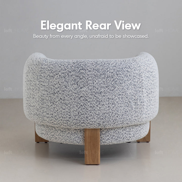 Scandinavian chenille velvet fabric 1 seater sofa embrace in panoramic view.