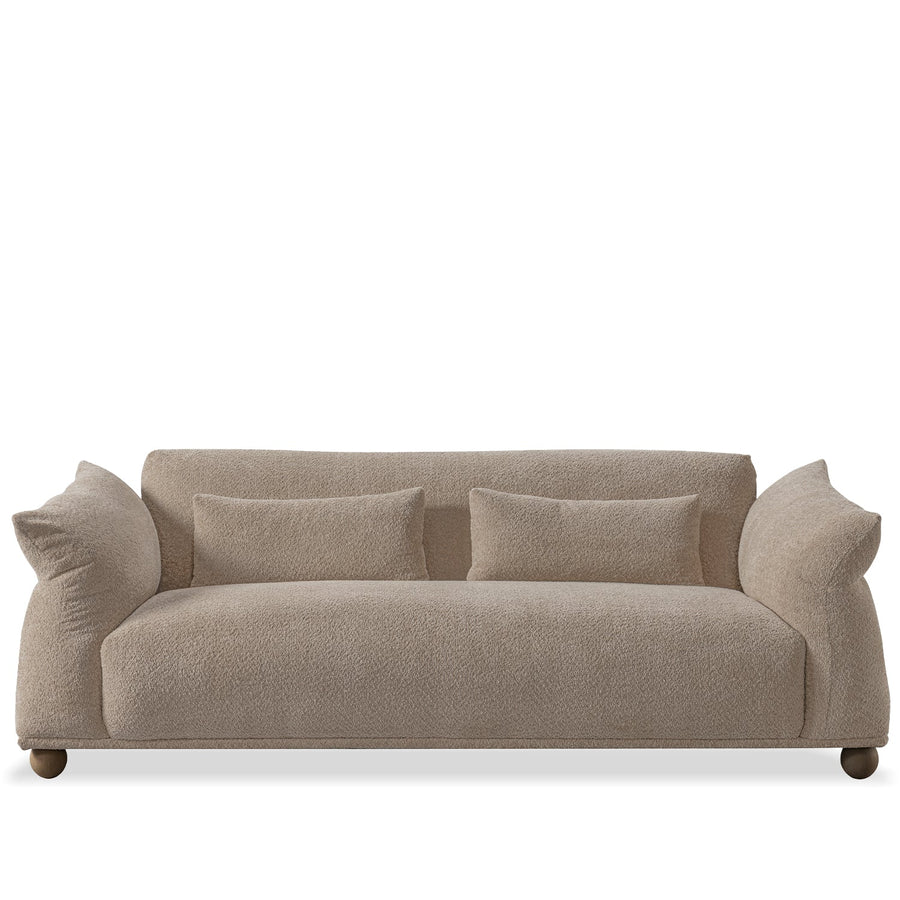 Scandinavian fabric 3 seater sofa fondue in white background.