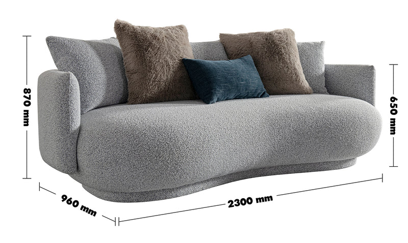 Cream Fabric 3 Seater Sofa HERITAGE Size Chart