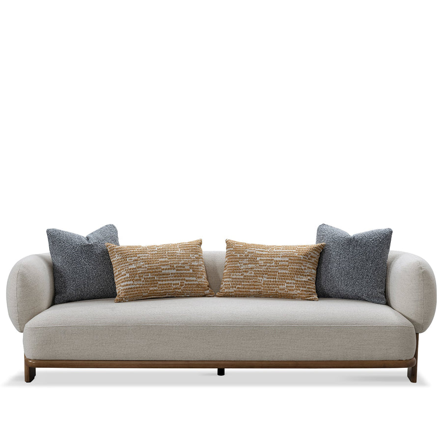 Scandinavian fabric 3 seater sofa waltz in white background.
