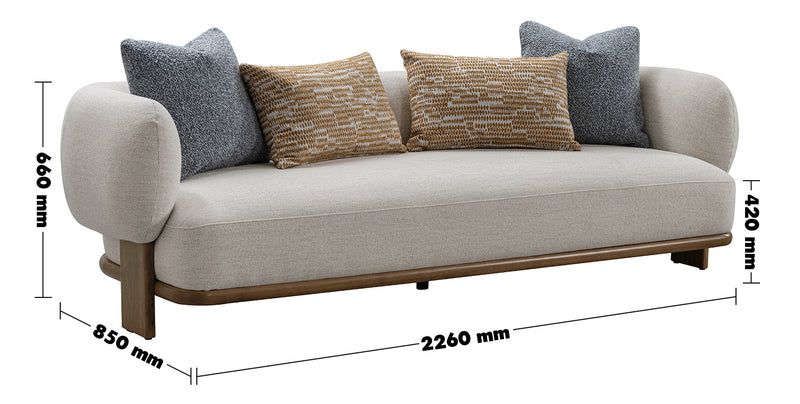 Scandinavian Fabric 3 Seater Sofa WALTZ Size Chart