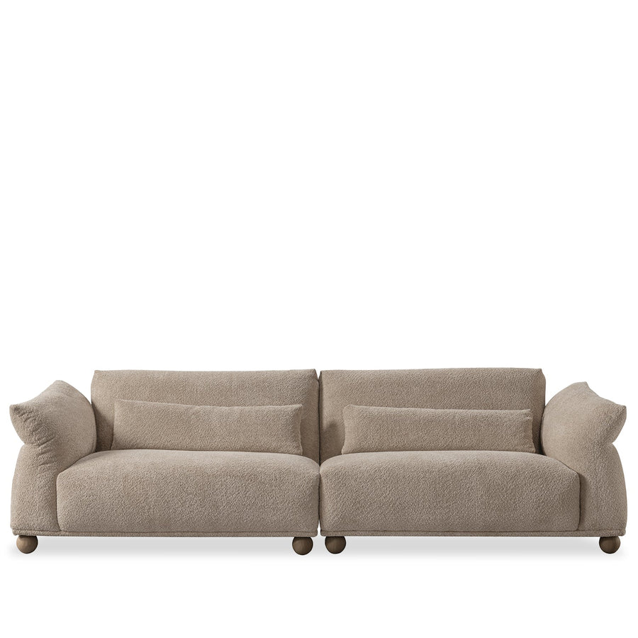Scandinavian fabric 4 seater sofa fondue in white background.