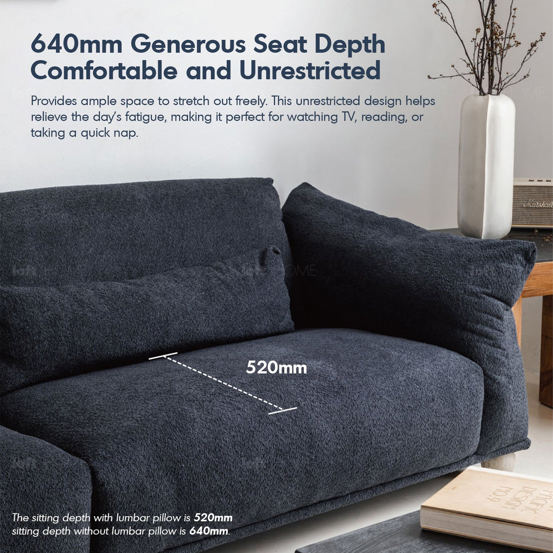 Scandinavian fabric 4 seater sofa fondue in details.