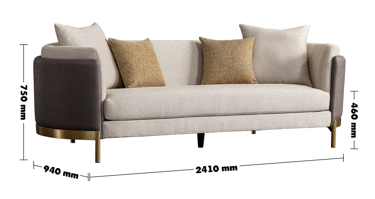 Modern Fabric 3 Seater Sofa GLAMOUR Size Chart