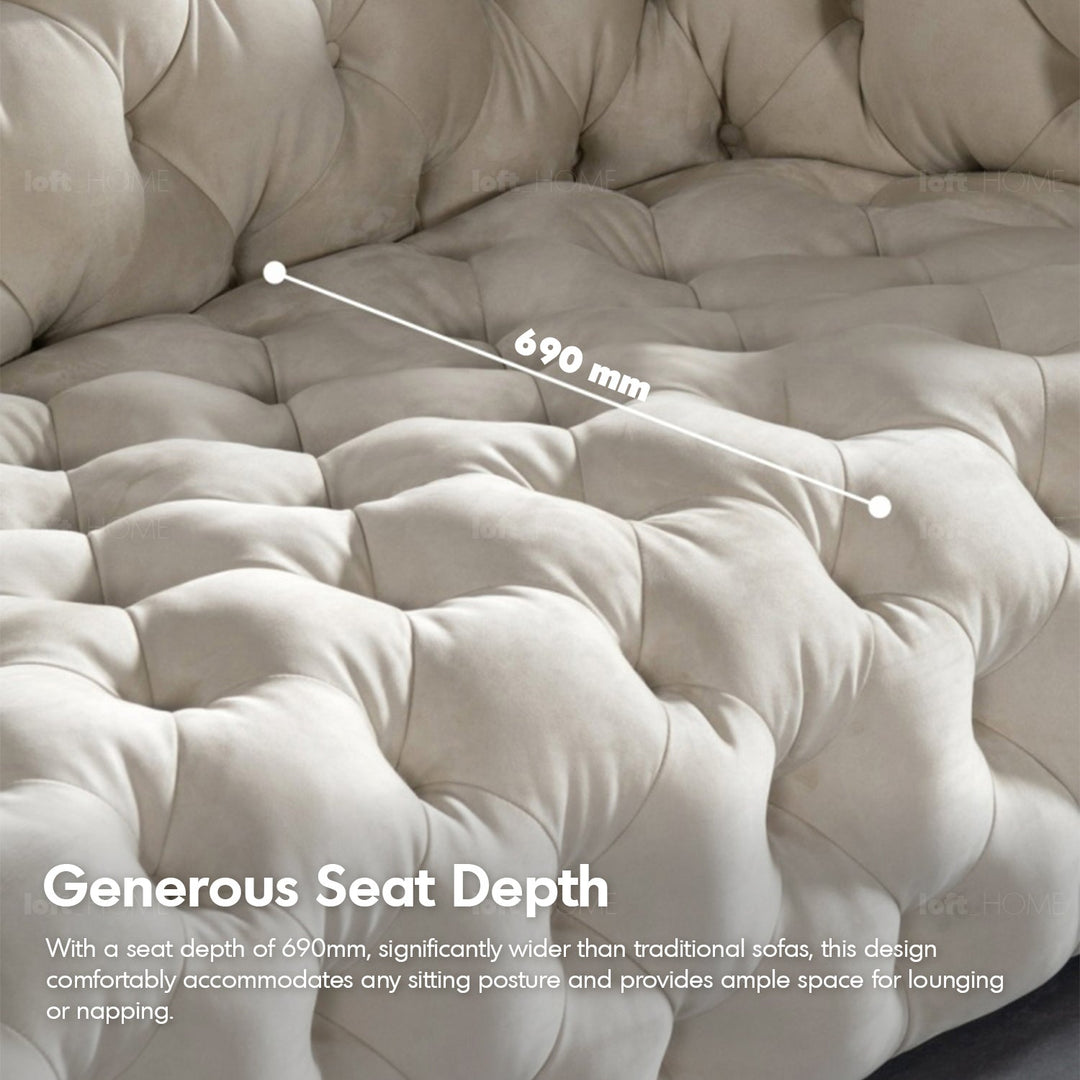 Scandinavian fabric 3 seater sofa mozart in close up details.