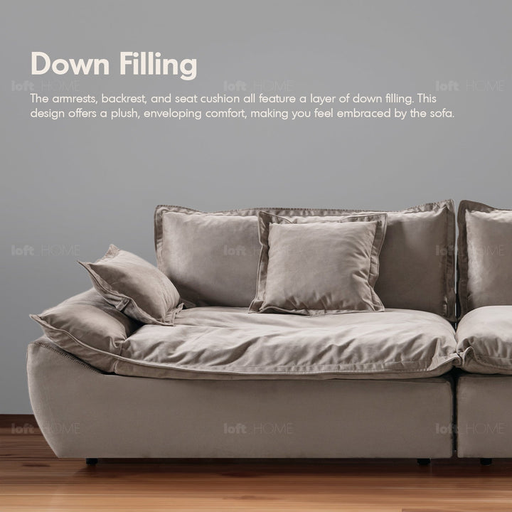 Scandinavian fabric 4 seater sofa snuggle with context.
