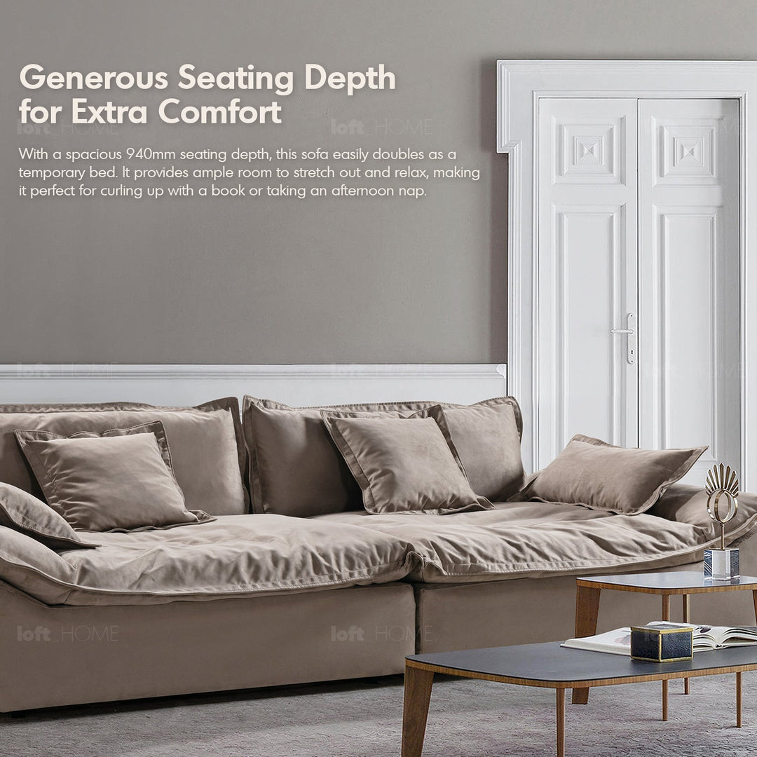 Scandinavian fabric 4 seater sofa snuggle in details.