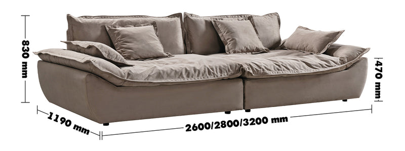 Modern Fabric 5 Seater Sofa SNUGGLE Size Chart