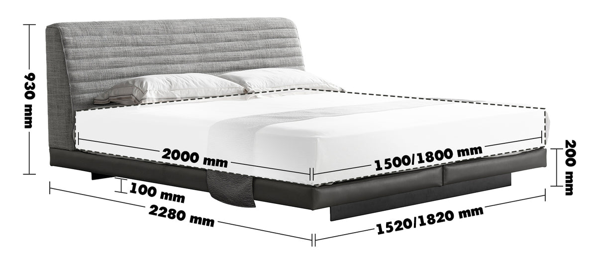 Minimalist Fabric Bed HOVERLOFT Size Chart
