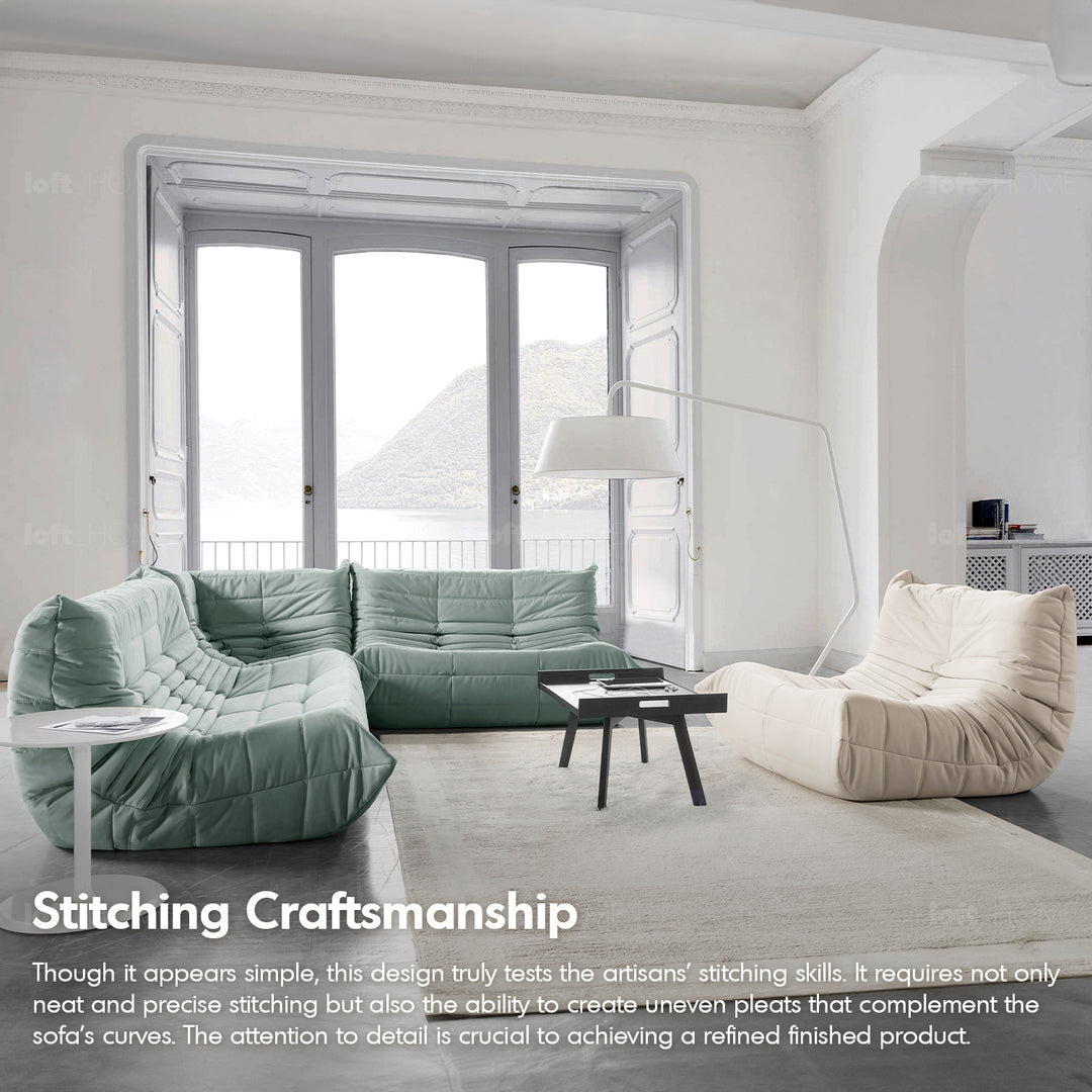 Scandinavian fabric modular 1 seater sofa cater in panoramic view.