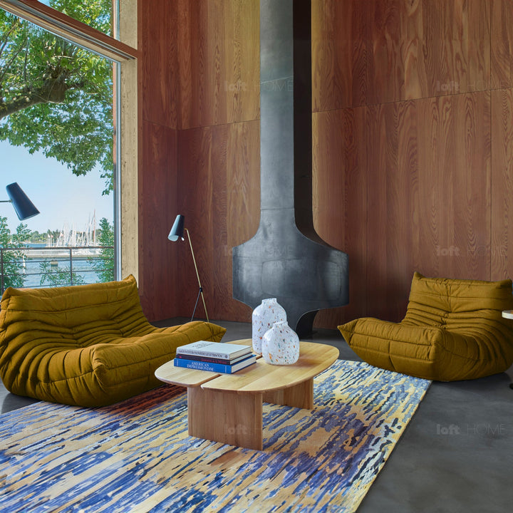 Scandinavian fabric modular 2 seater sofa cater in still life.