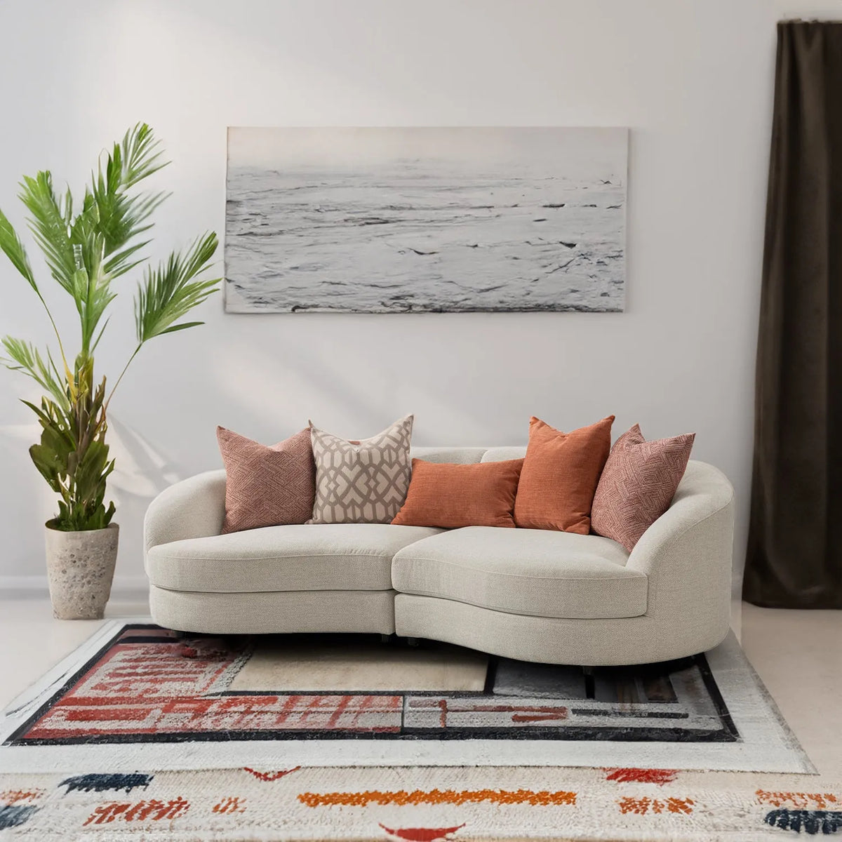 Cream fabric modular 4 seater sofa groove primary product view.