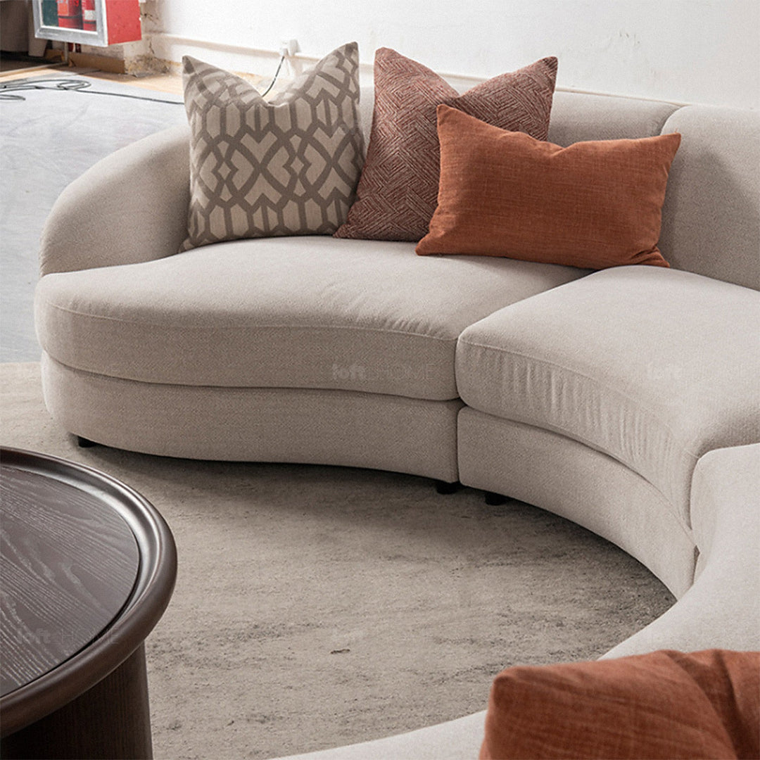Scandinavian fabric modular 4 seater sofa groove in close up details.