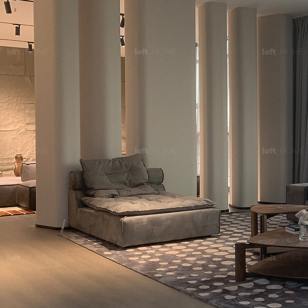 Scandinavian fabric modular 3 seater sofa woolen in panoramic view.