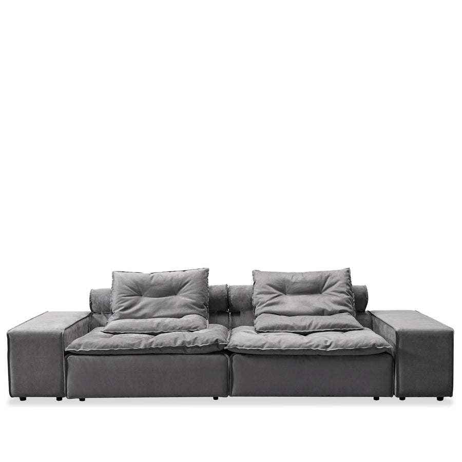 Scandinavian fabric modular 3 seater sofa woolen in white background.