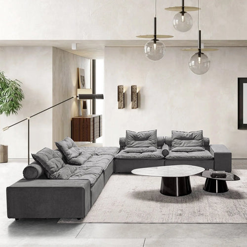 Modern Fabric Modular 3 Seater Sofa With Ottoman WOOLEN Good to Know Preview-1