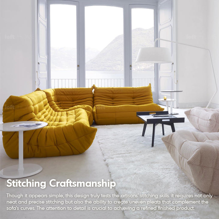 Scandinavian fabric modular 3 seater sofa cater in panoramic view.