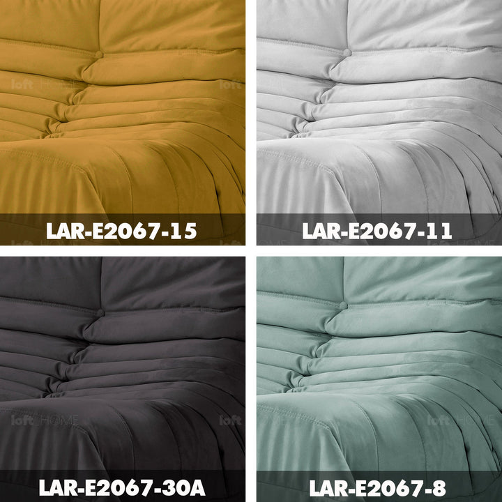 Scandinavian fabric modular 1 seater sofa cater color swatches.