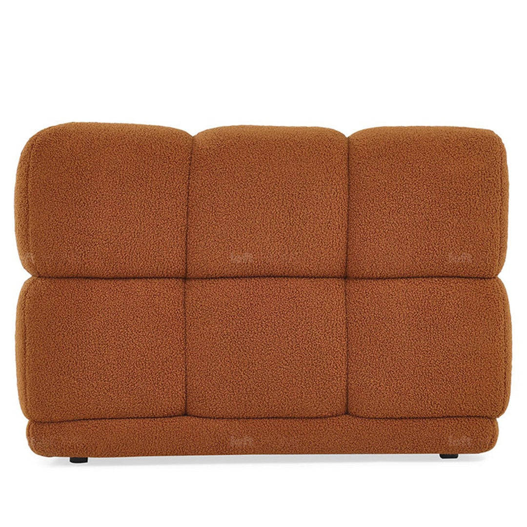 Scandinavian teddy fabric modular 4.5 seater sofa cuboid in panoramic view.
