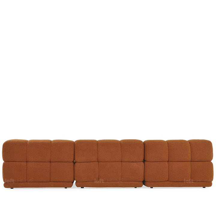 Scandinavian teddy fabric modular 4.5 seater sofa cuboid in still life.