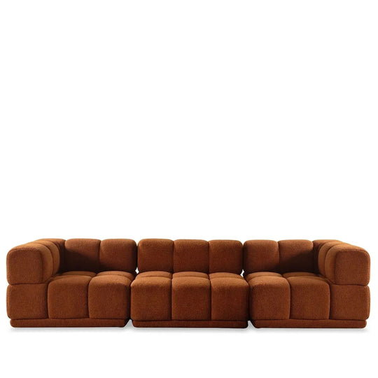 Contemporary teddy fabric modular 4 seater sofa cuboid in white background.