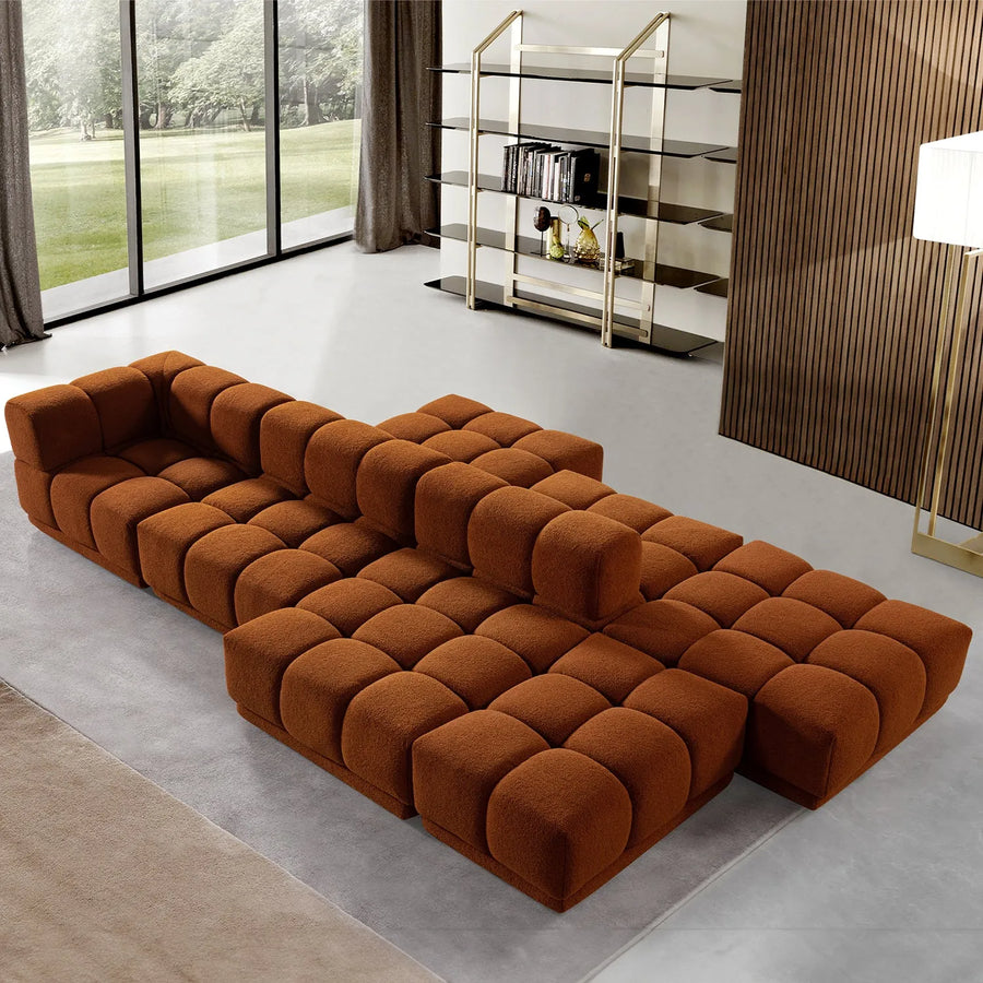 Modern teddy fabric modular 4.5 seater sofa cuboid primary product view.