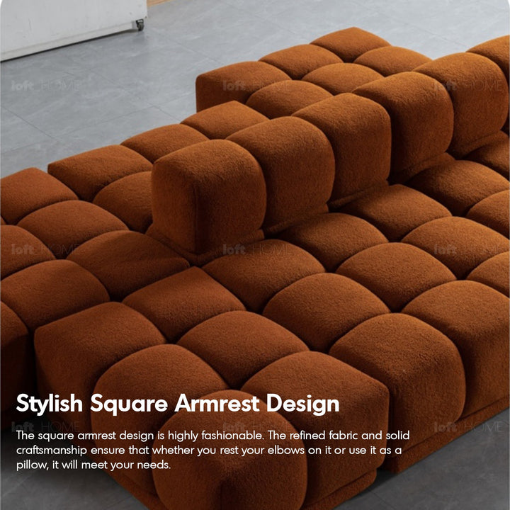 Scandinavian teddy fabric modular 4.5 seater sofa cuboid with context.