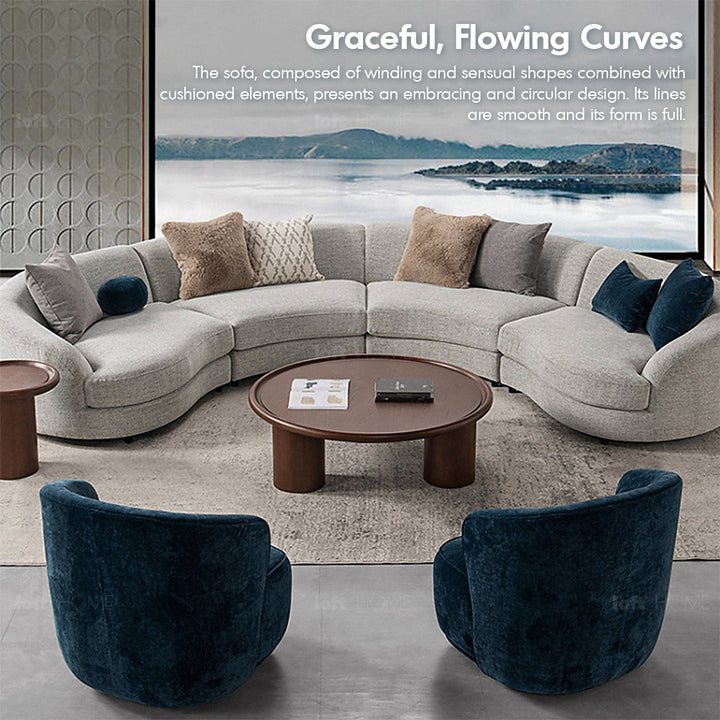 Scandinavian fabric modular 4.5 seater sofa groove material variants.