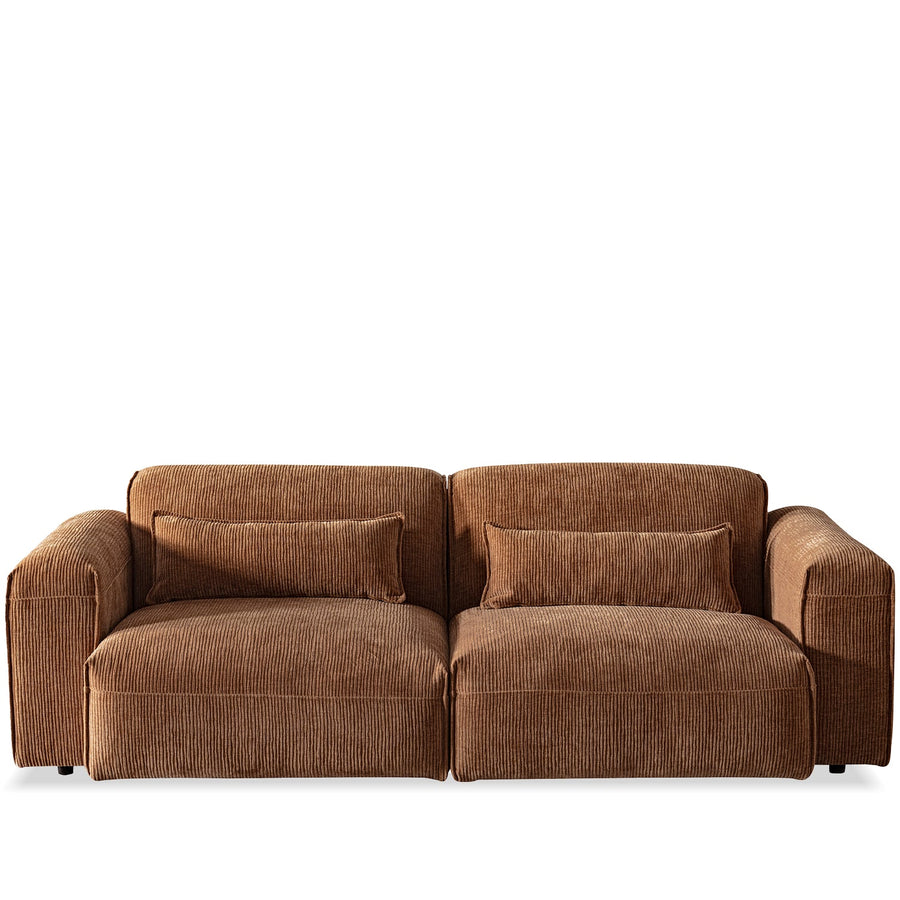 Scandinavian corduroy velvet fabric modular 3 seater sofa opera in white background.
